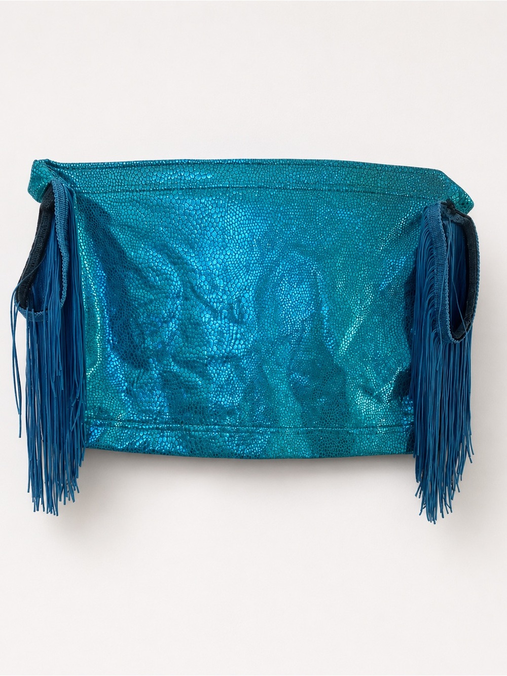 GET CROOKED Metallic Turquoise Fringe Festival Crop Top – Size S